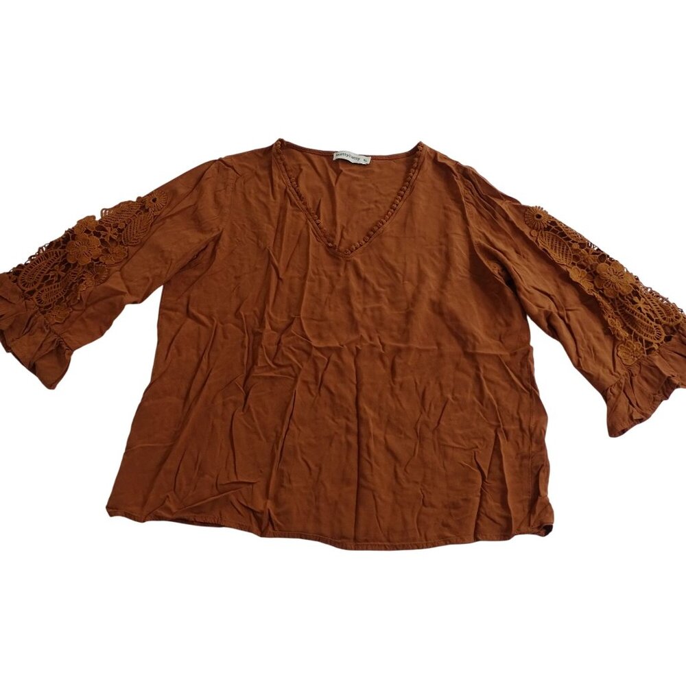 Rusttydustty V-Neck Blouse Top Ruffle 3/4 Sleeve Women Size XL Casual Work Fall